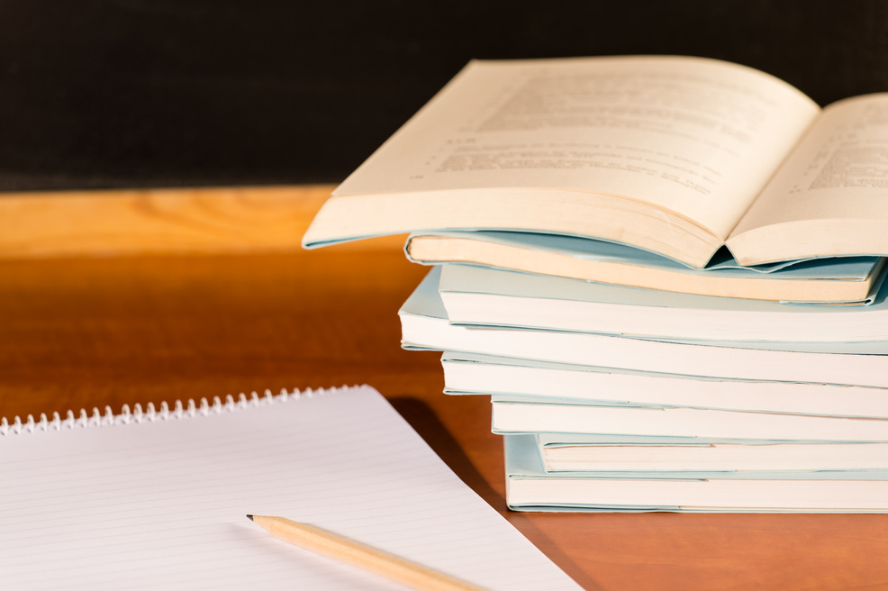 Academical Study School Books on Wooden Desk